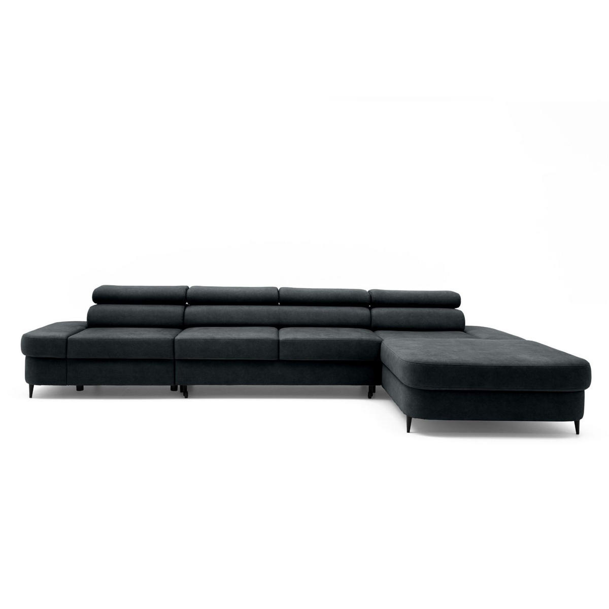 ECKSOFA JAZZ MAXI Rechts mit Schlaffunktion 125x195 Velours Schwarz - Schwarz, Holz/Textil (203/350cm) - Muffo