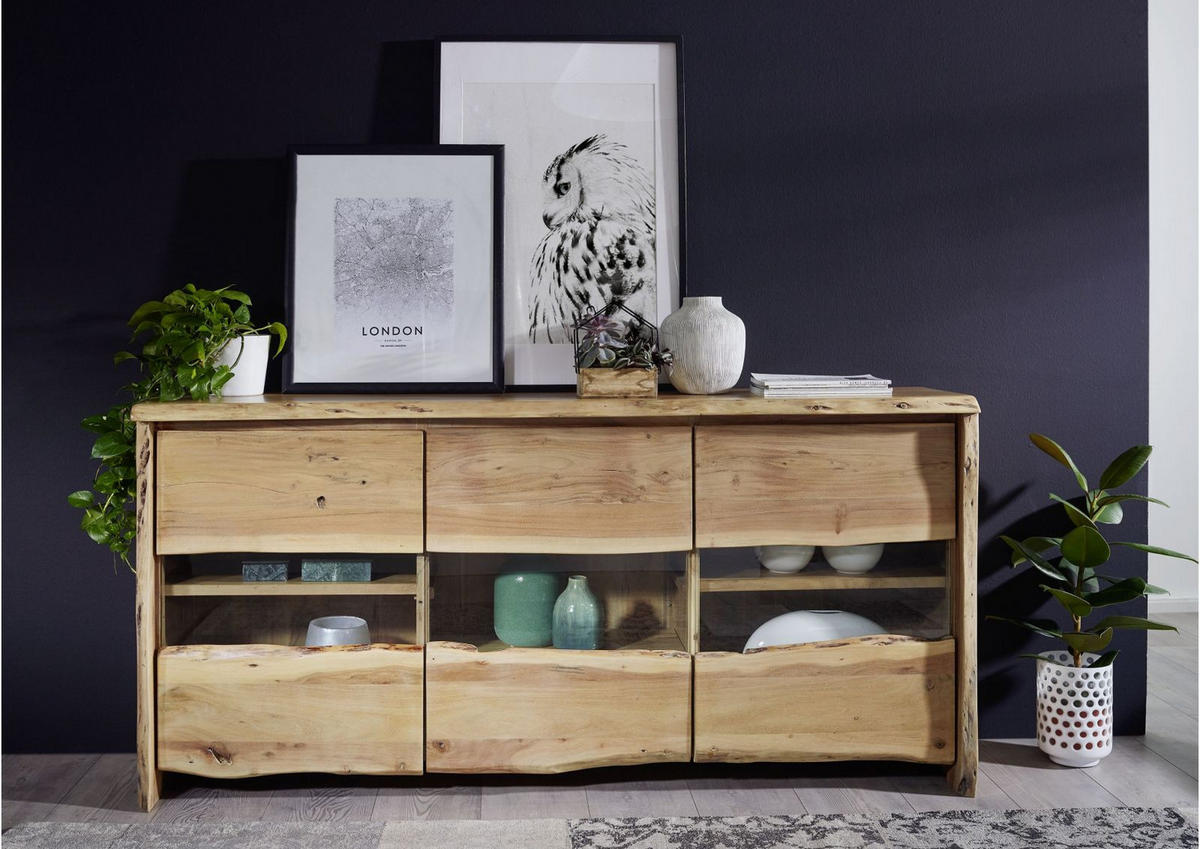 SIDEBOARD Akazie 191x45x96 natur lackiert PURE ACACIA #708 - Braun, Holz (191/96/45cm) - Massivmoebel24