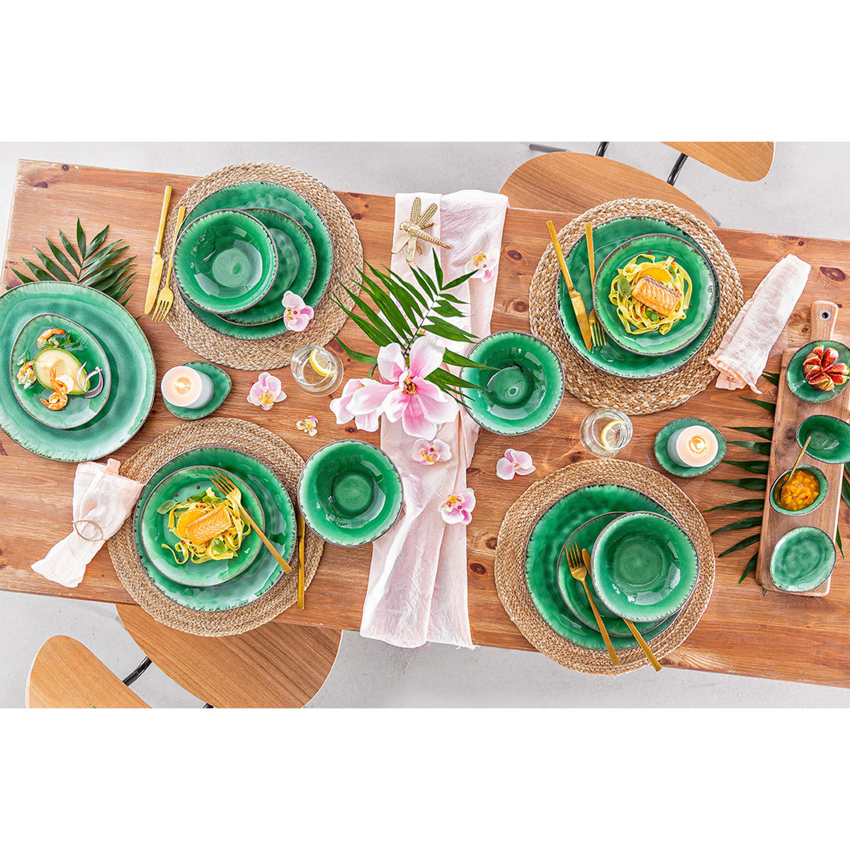 SCHALEN SET PALM BEACH 4 teilig aus Steingut - Grün, Keramik (8cm) - Sänger