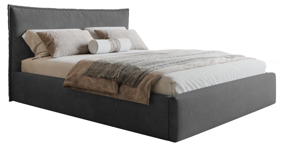 POLSTERBETT 140x200 cm Zenito Slim mit Kissen-Kopfteil, Bettkasten, Dunkelgrau - Dunkelgrau, Holz/Textil (140/200cm) - Emporius