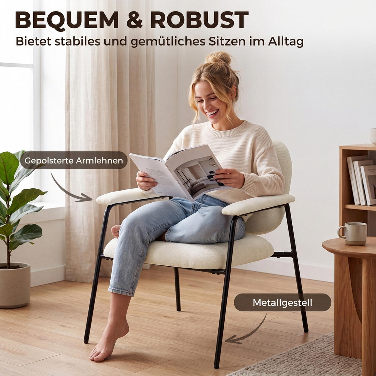DVOUDÍLNÁ sada křesel, polyester, krémově bílá - černá/krémová, kov/textil (64/76.5/67cm) - HOMCOM