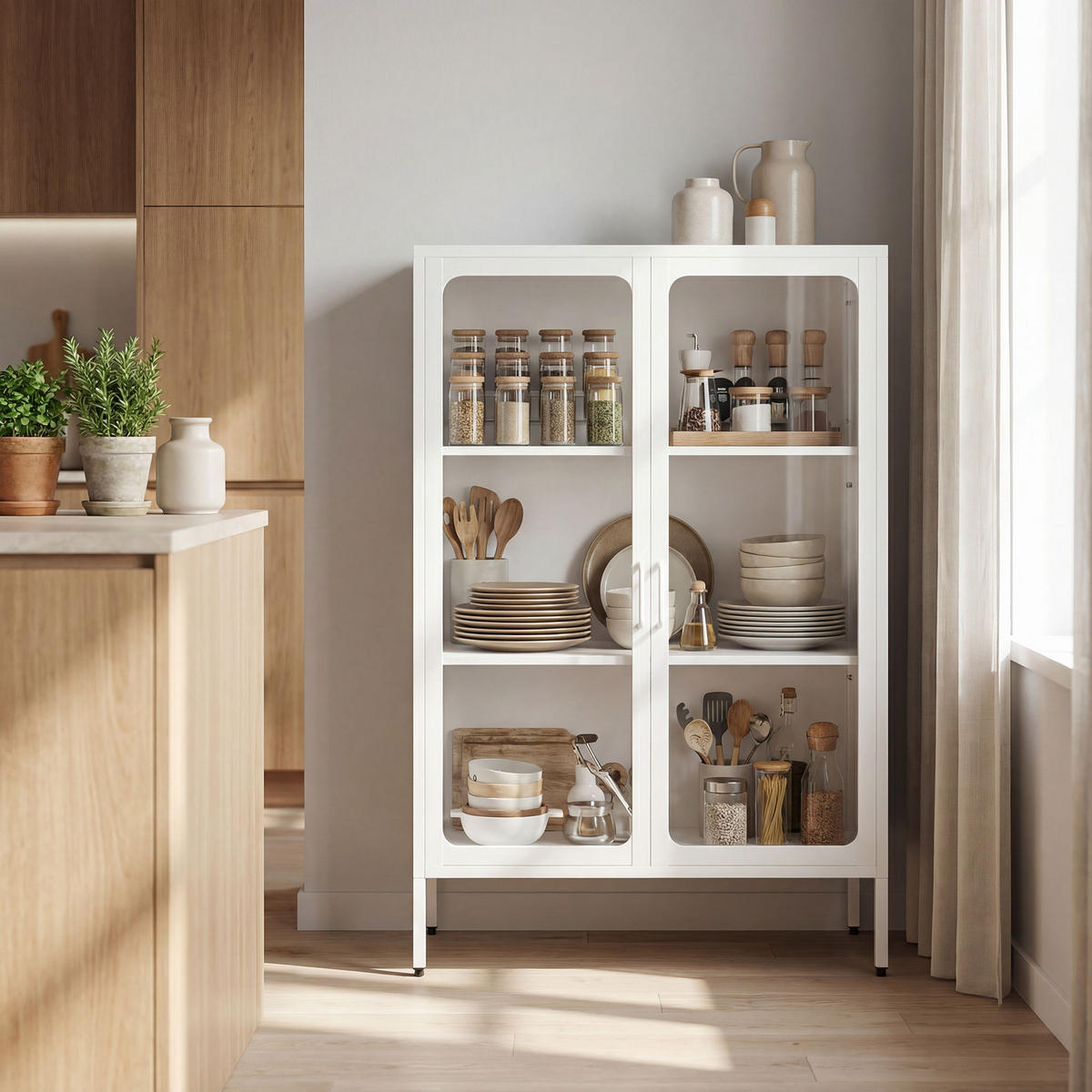 AKTENSCHRANK DE-14514 2 Glastüren mit verstellbaren Böden Weiß - Weiß, Metall (40/110/80cm) - ComfortXL