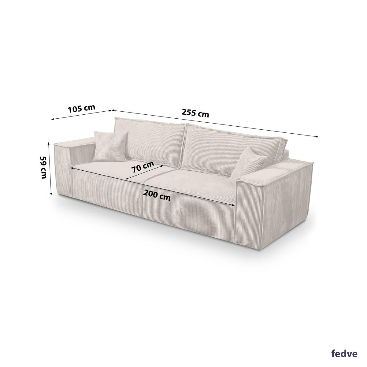 SCHLAFSOFA Sekwana Beige (Poso 2) - Beige, Textil (255/85/105cm) - Fedve