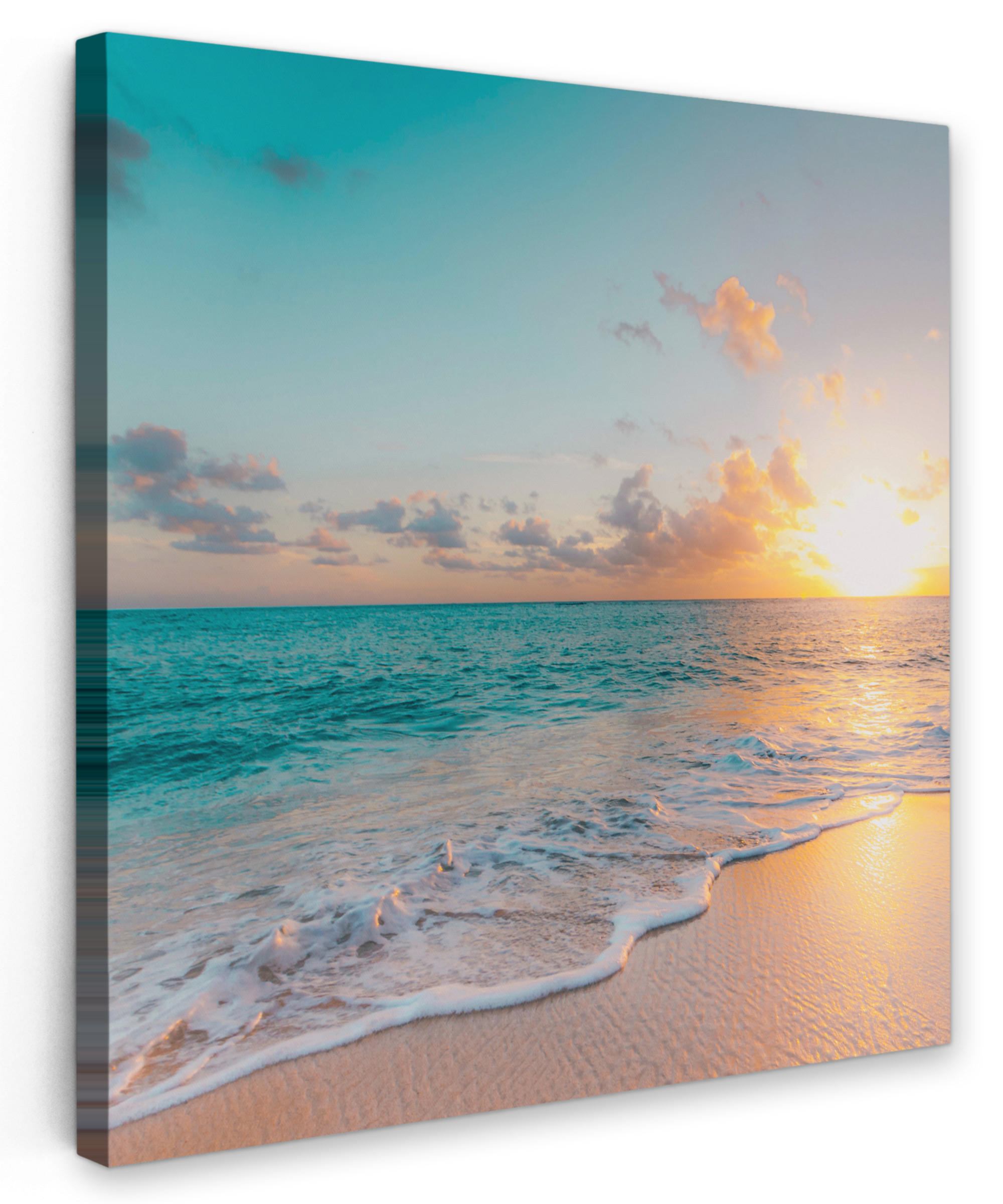 LEINWANDBILD - Sonnenuntergang - Strand - Meer - Sommer - Blau - 20x20 - Wandbilder - Multicolor, Textil (20/20cm) - MuchoWow