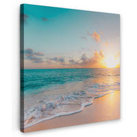 LEINWANDBILD - Sonnenuntergang - Strand - Meer - Sommer - Blau - 20x20 - Wandbilder - Multicolor, Textil (20/20cm) - MuchoWow