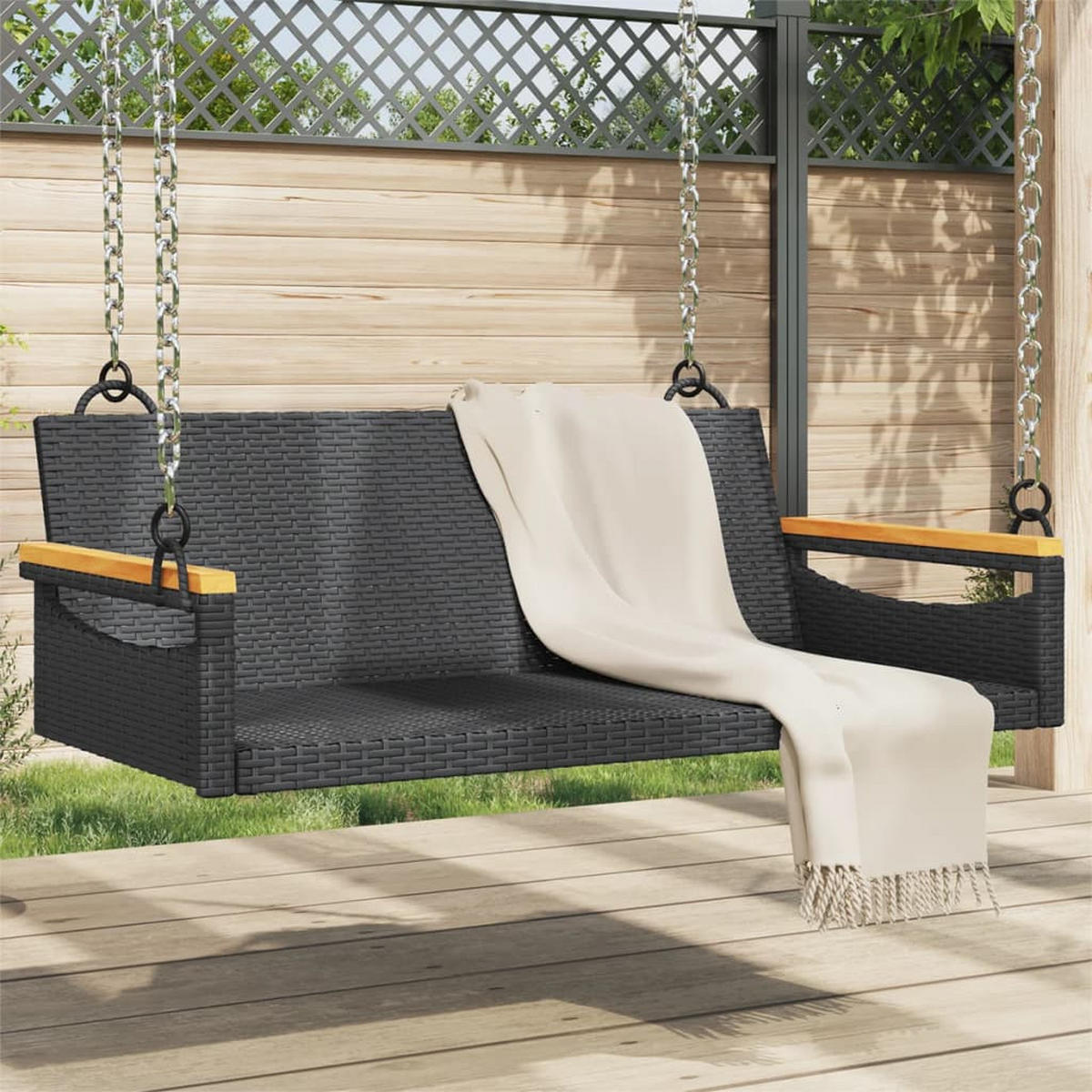 HÄNGEBANK Schwarz 109x62x40 cm Poly Rattan - Schwarz, Kunststoff (109/40/62cm) - furnicato