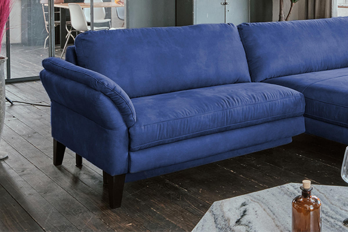 ECKSOFA MALTA Blau Webstoff - Blau/Schwarz, Buchenholz/Textil (302/175cm) - KAWOLA
