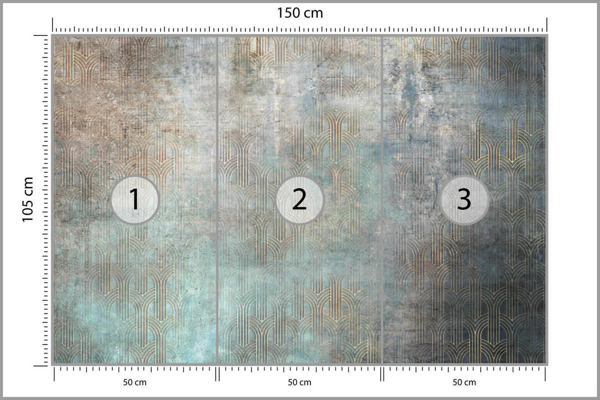 FOTOTAPETE für Wohnzimmer Abstrakter Bogen Mural Geometrie 150x105 - Türkis/Beige, Papier (150/105cm) - Muralo