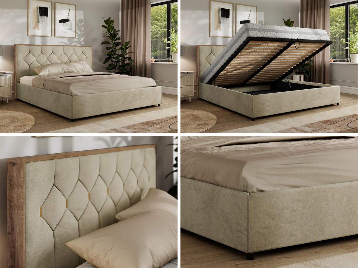 POLSTERBETT LARINO CLASSIC 160/200 - Beige Velvet - Schaum-Matratze - Beige, Textil (160/200cm) - MKS