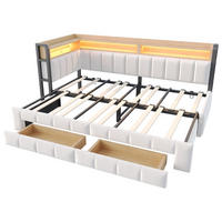 AUSZIEHBETT 90/180/200 cm DE-32703 mit Stauraum und LED Beige - Beige, Metall (90/200cm) - ComfortXL