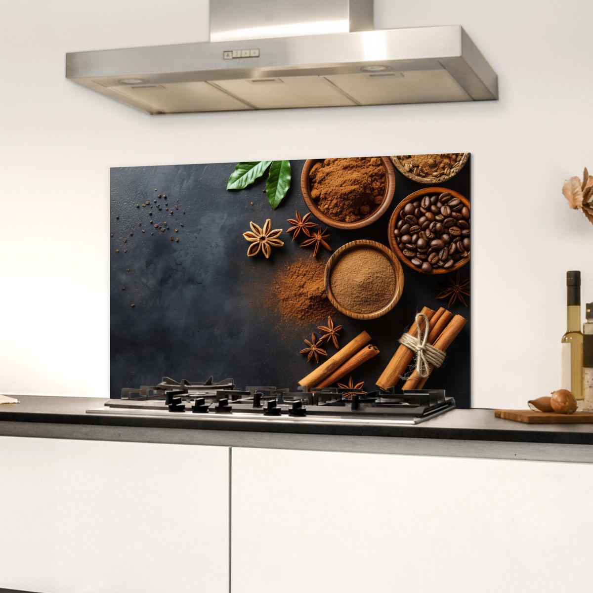 SPRITZSCHUTZ KÜCHE Zimt - Beton - Kaffee - Zimtstangen - Gewürze 60x40 cm - Mokka, Metall (60/0.3/40cm) - MuchoWow