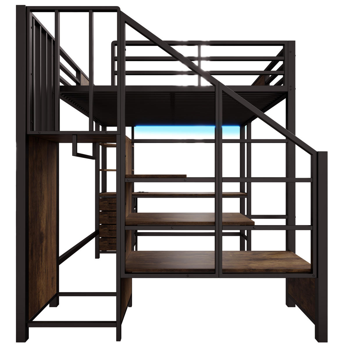 HOCHBETT 140x200cm Schreibtisch Metall Stauraum LED - Schwarz, Metall (140/200cm) - FLIEKS
