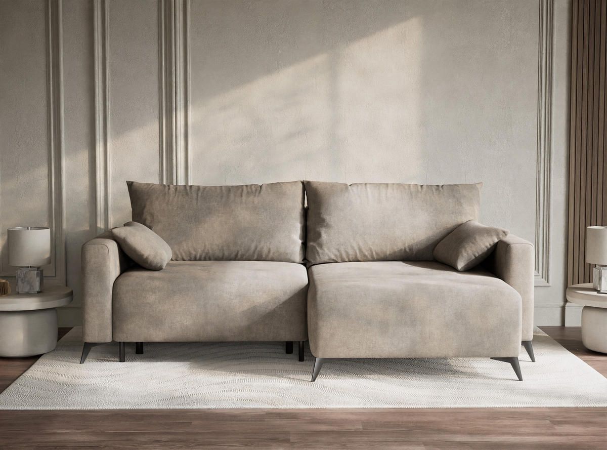 ECKSOFA MIT SCHLAFFUNKTION Leon Braun Webstoff - Schwarz/Braun, Holz/Holzwerkstoff (239/148cm) - Maison de Reve