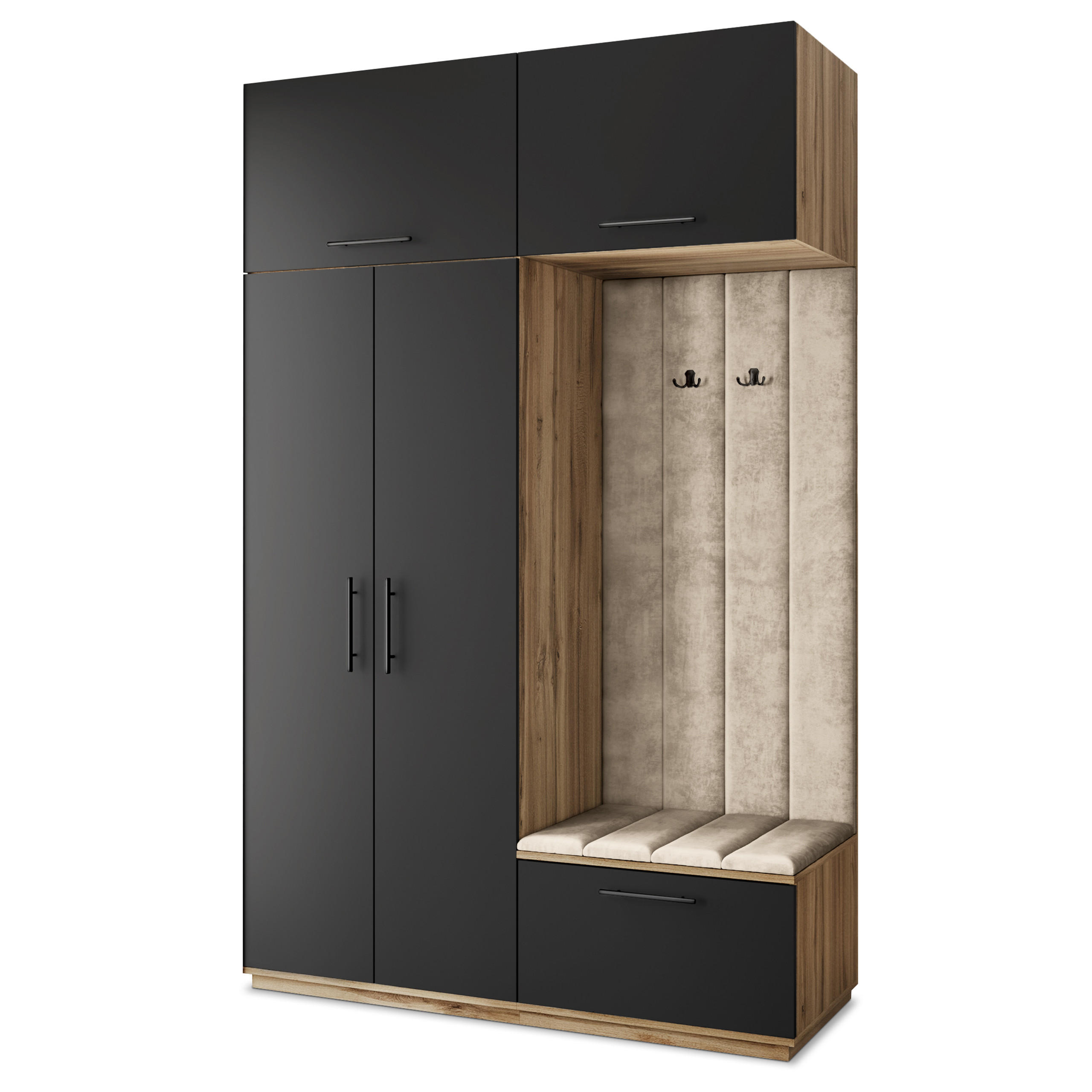 Masseno Garderobenschrank Eiche Wotan, Schwarz, Beige 150x240x60 cm