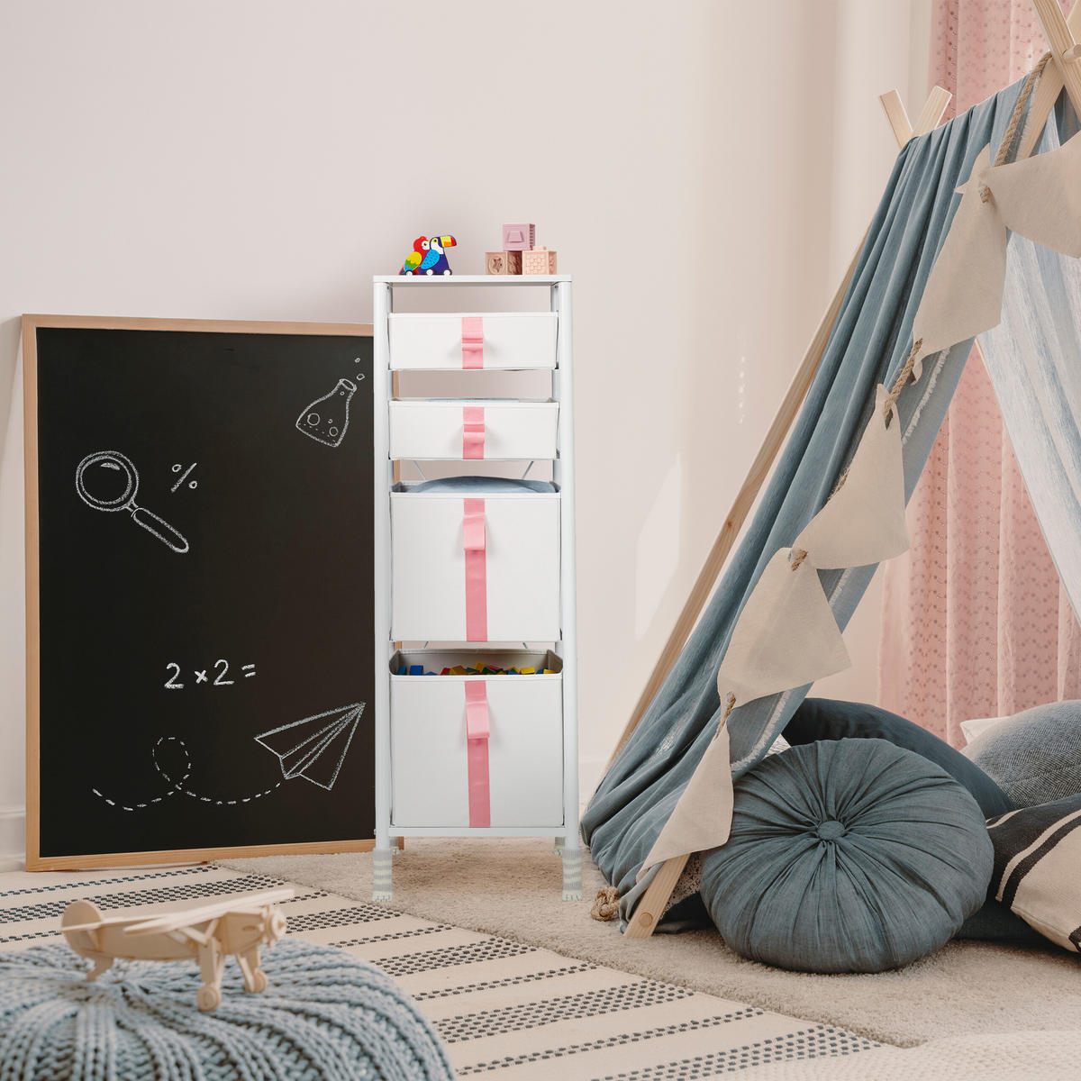 KINDER-KOMMODE - Multicolor, Holzwerkstoff/Textil (36/109.5/40.5cm) - Relaxdays