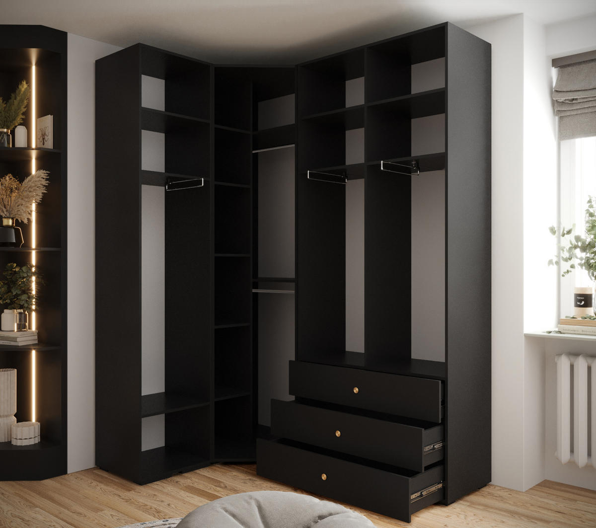 GARDEROBEN-SET 236,7/181,7/47 - Goldfarben/Schwarz, Holz/Kunststoff (181.7/236.7/47cm) - Abiks Möbel