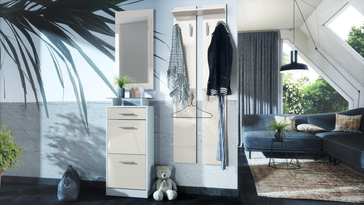 GARDEROBE Loret Front in Creme Hochglanz - Creme, Holzwerkstoff (140/200/23cm) - Vladon