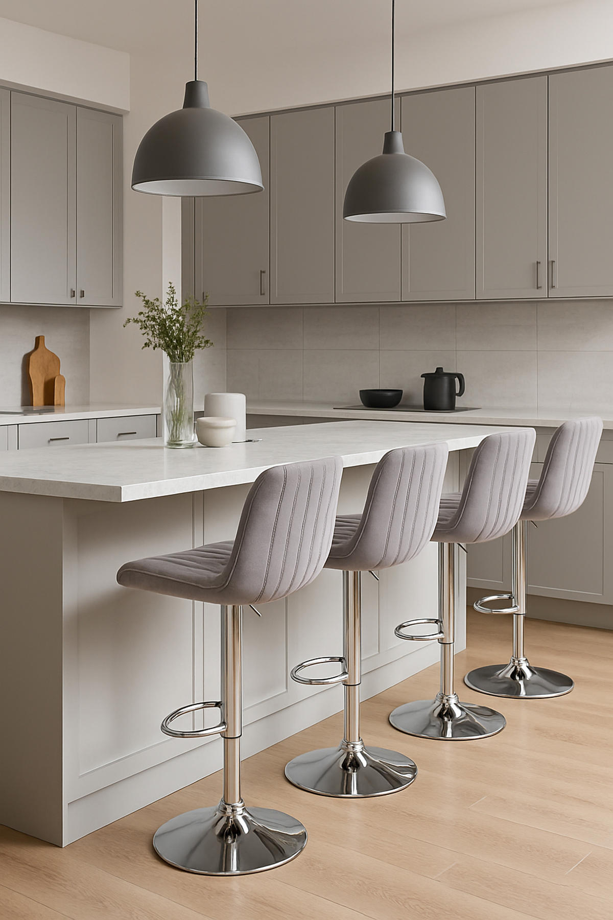 BARHOCKER Lento Gestell Metall in Chromoptik Samt Grau - Chromfarben/Grau, Textil/Metall (50/108/50cm) - TPFLiving