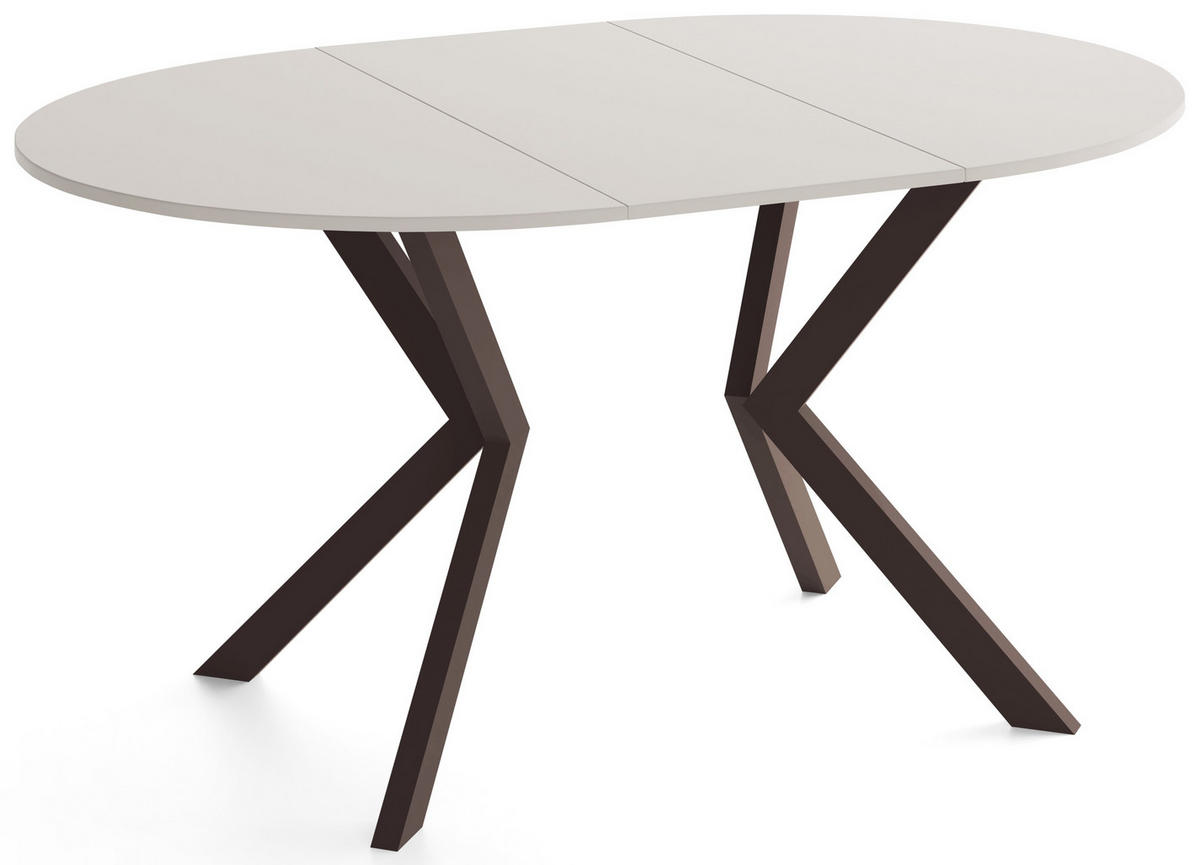 ESSTISCH Valio rund oval ausziehbar verlängerbar mit braunen Metallbeinen, Kaschmir 100-140/100/76 cm - Kaschmir/Beige, Holzwerkstoff/Metall (100/140/76cm) - WFL GROUP