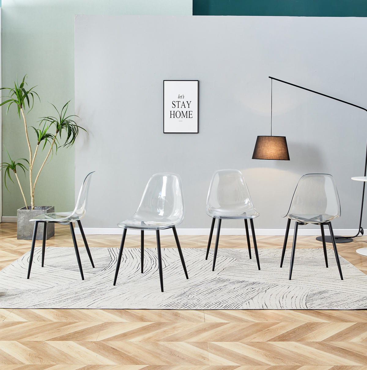 ESSZIMMERSTUHL 4er-Set 83 cm Kunststoff Transparent mit Metallbeinen Schwarz - Schwarz, Metall (45.7/83/44cm) - Meubliv