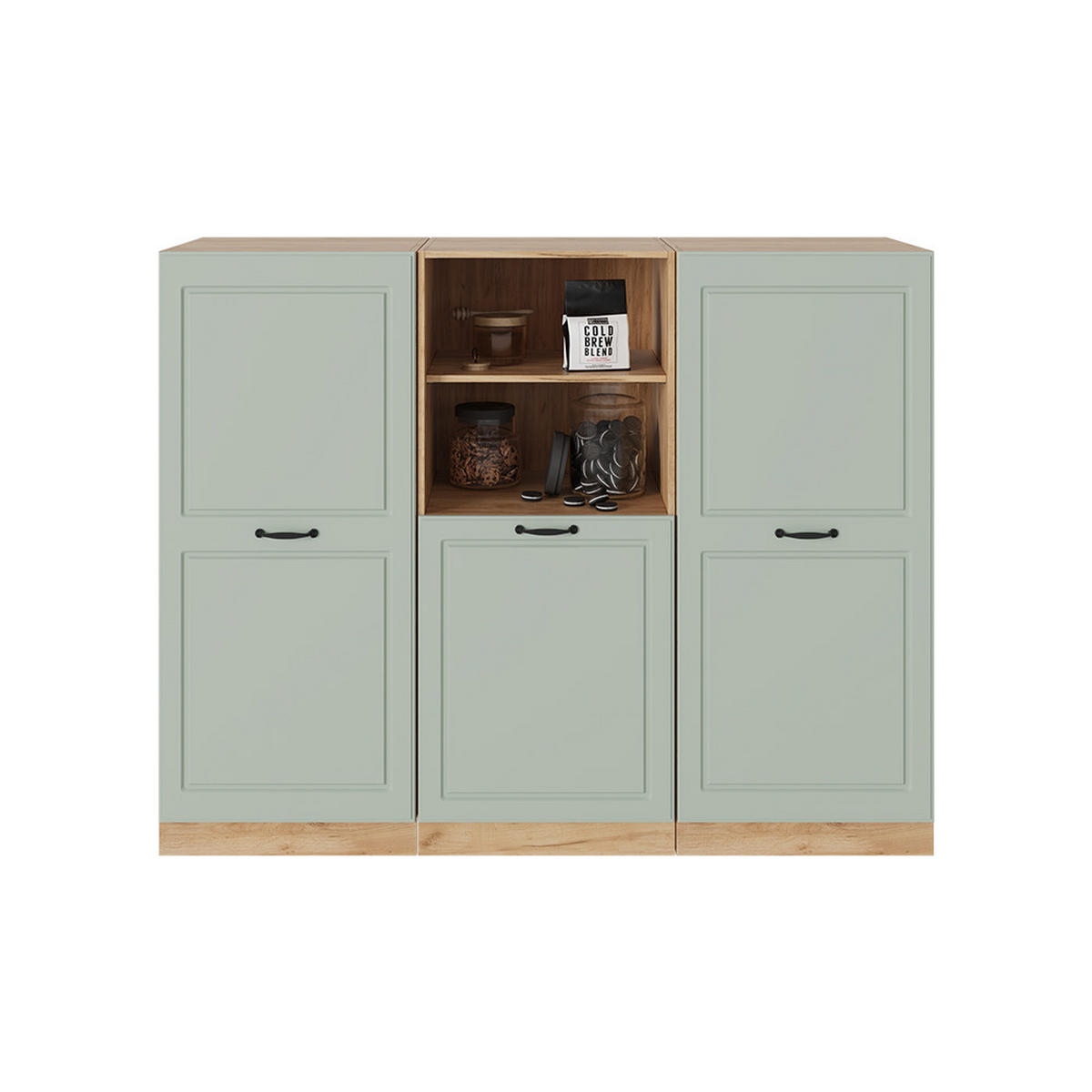 KÜCHENBLOCK R-Line, Mint Landhaus/Goldkraft Eiche, 180 cm ohne Arbeitsplatte - Honigeiche/Grün, Holzwerkstoff (180/143/46cm) - Vicco