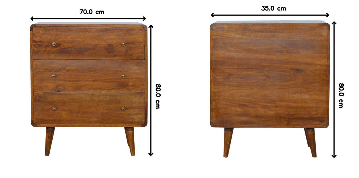 KOMMODE im Kastanien-Finish, 3-Schublades, Braun - Messingfarben/Braun, Holz/Metall (70/80/35cm) - Artisan Furniture