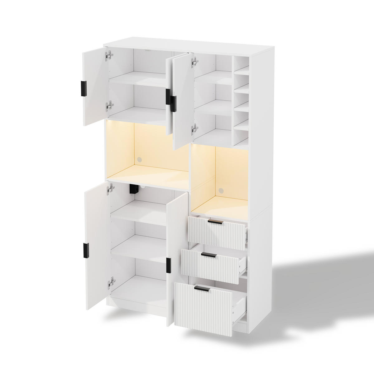 BUFFET DE-38683 105/40/180 cm LED-Beleuchtung und Weinregal Weiß - Weiß, Holzwerkstoff (105/180/40cm) - ComfortXL