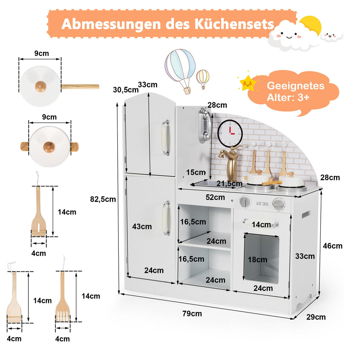 SPIELKÜCHE Kinder Weiß - Weiß, Holz (78/83/29cm) - COSTWAY