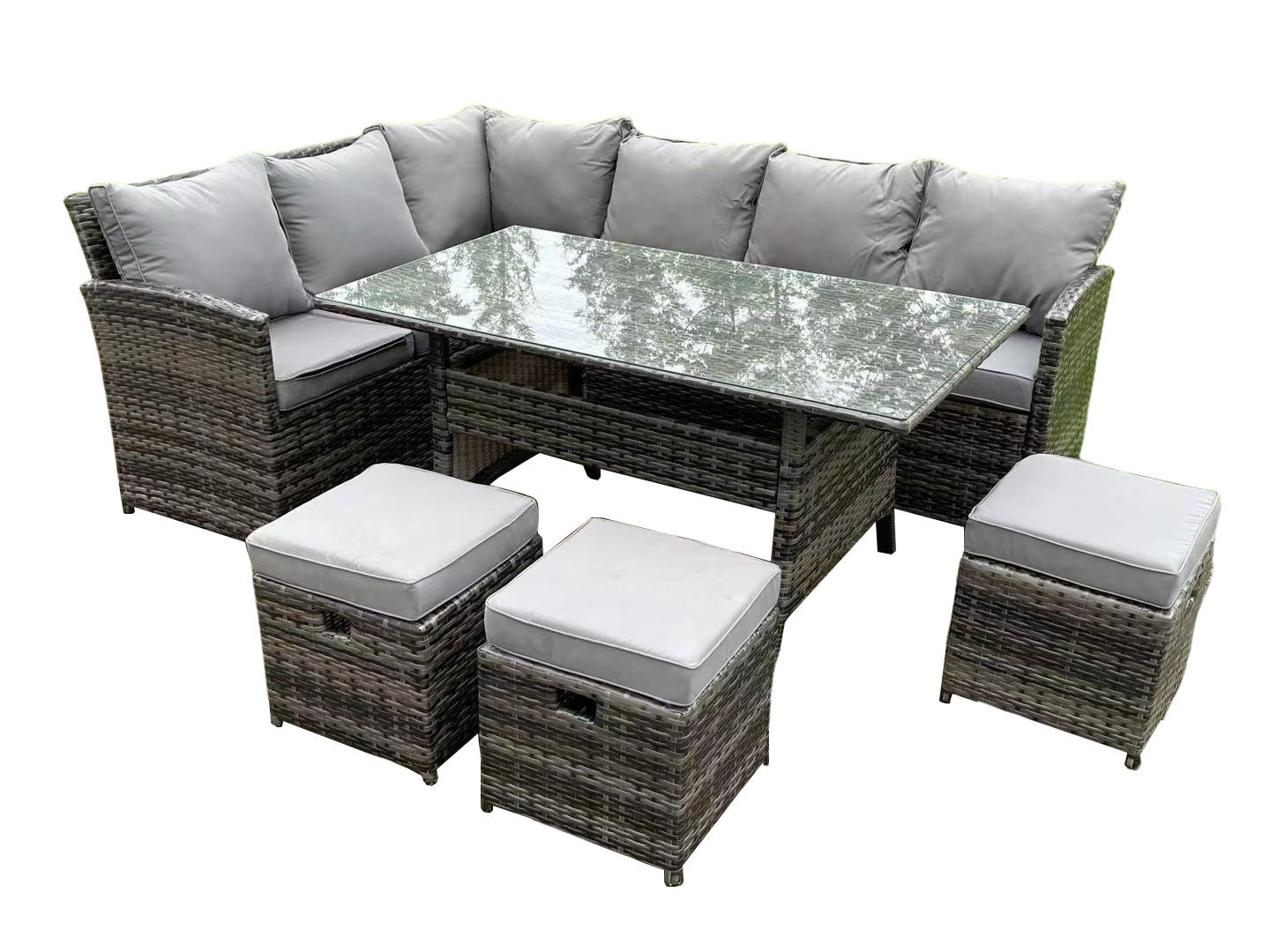 GARTENMÖBELSET Polyrattan Dunkelgrau 6-Sitzer - Dunkelgrau/Grau, Glas/Kunststoff - Fimous