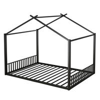HAUSBETT 140/200 cm DE-04324, Eisenrahmen mit Hausleiste, in Schwarz - Schwarz, Metall (90/200cm) - ComfortXL