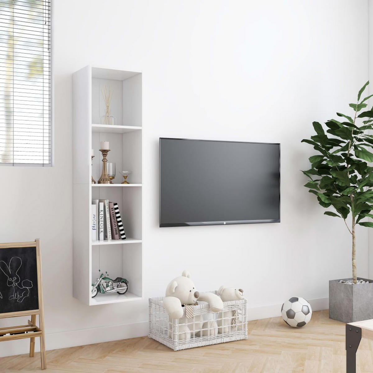 BÜCHERREGAL/TV-SCHRANK Weiss 143/30/36 Cm - Weiß, Holzwerkstoff (30/36/143cm) - vidaXL
