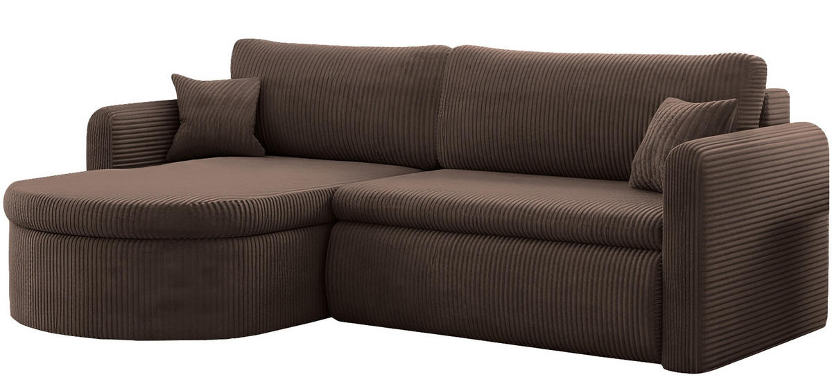 ECKSOFA Cora mit Schlaffunktion & Stauraum, Universell Rechts/Links, Braun Cord Chenille 260/82/160 cm - Schwarz/Braun, Kunststoff/Textil (250/160cm) - WFL GROUP
