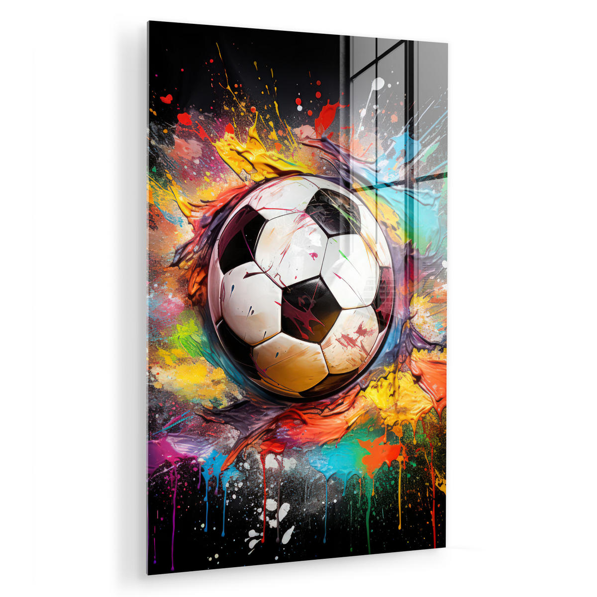 ACRYLGLASBILD Fußball - Farbe - Farben - Schwarz - Weiß 60x90 cm - Weiß, Glas (60/90cm) - MuchoWow