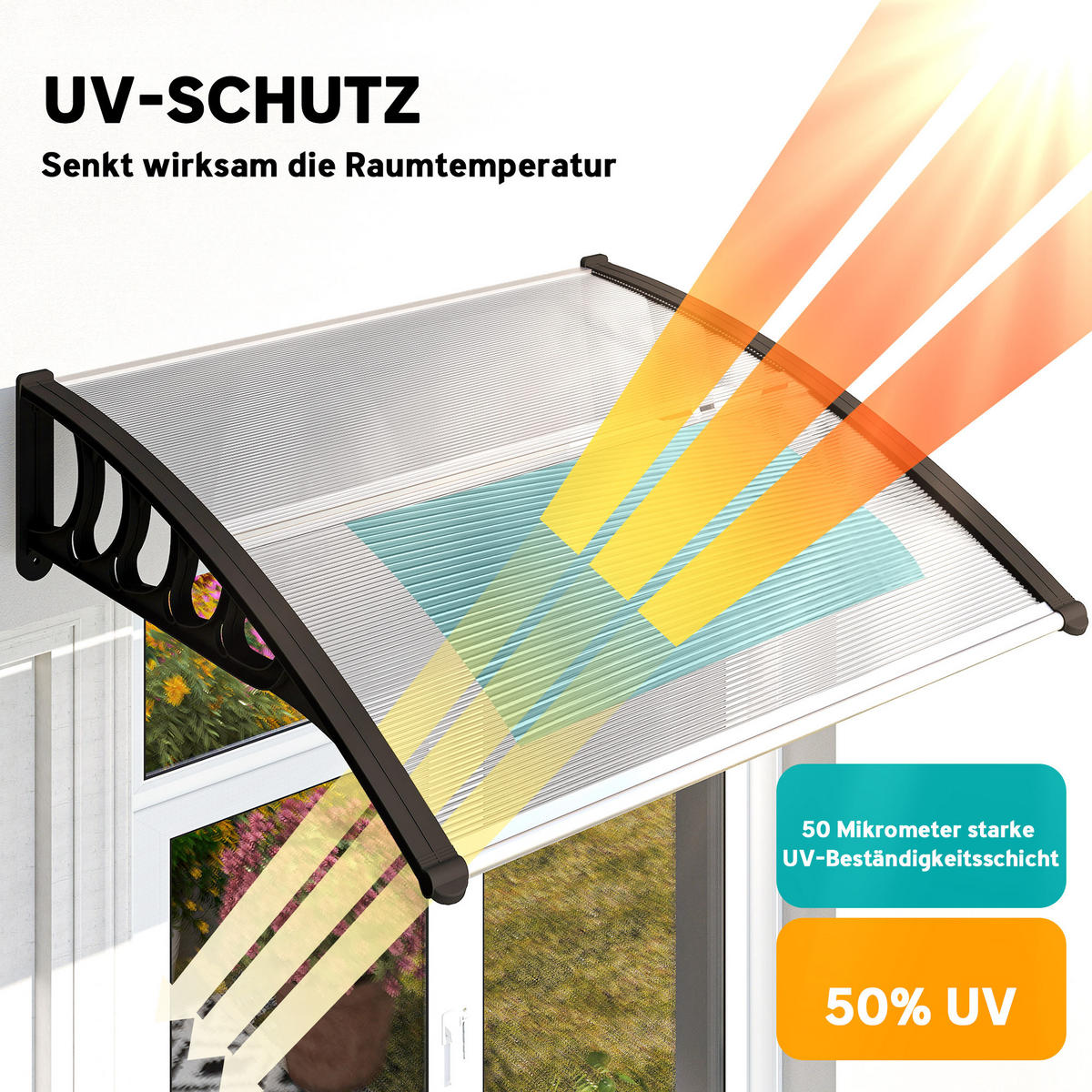 PULTVORDACH, Vordach, Alu, Schwarz - Schwarz, Kunststoff (96.5/27/103cm) - Outsunny