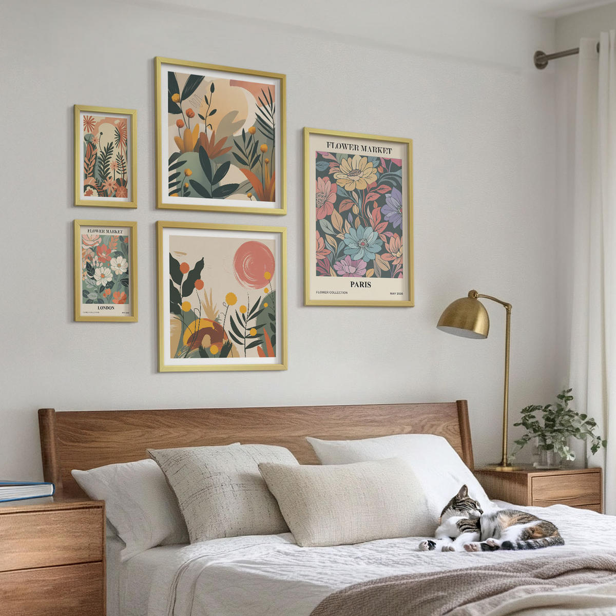 BILDER SET 5er Set - 50x50 cm & 20x30 cm & 40x60 cm Goldrahmen - Blumenposter Weinstadt - Goldfarben, Kunststoff (40/60cm) - TULUP