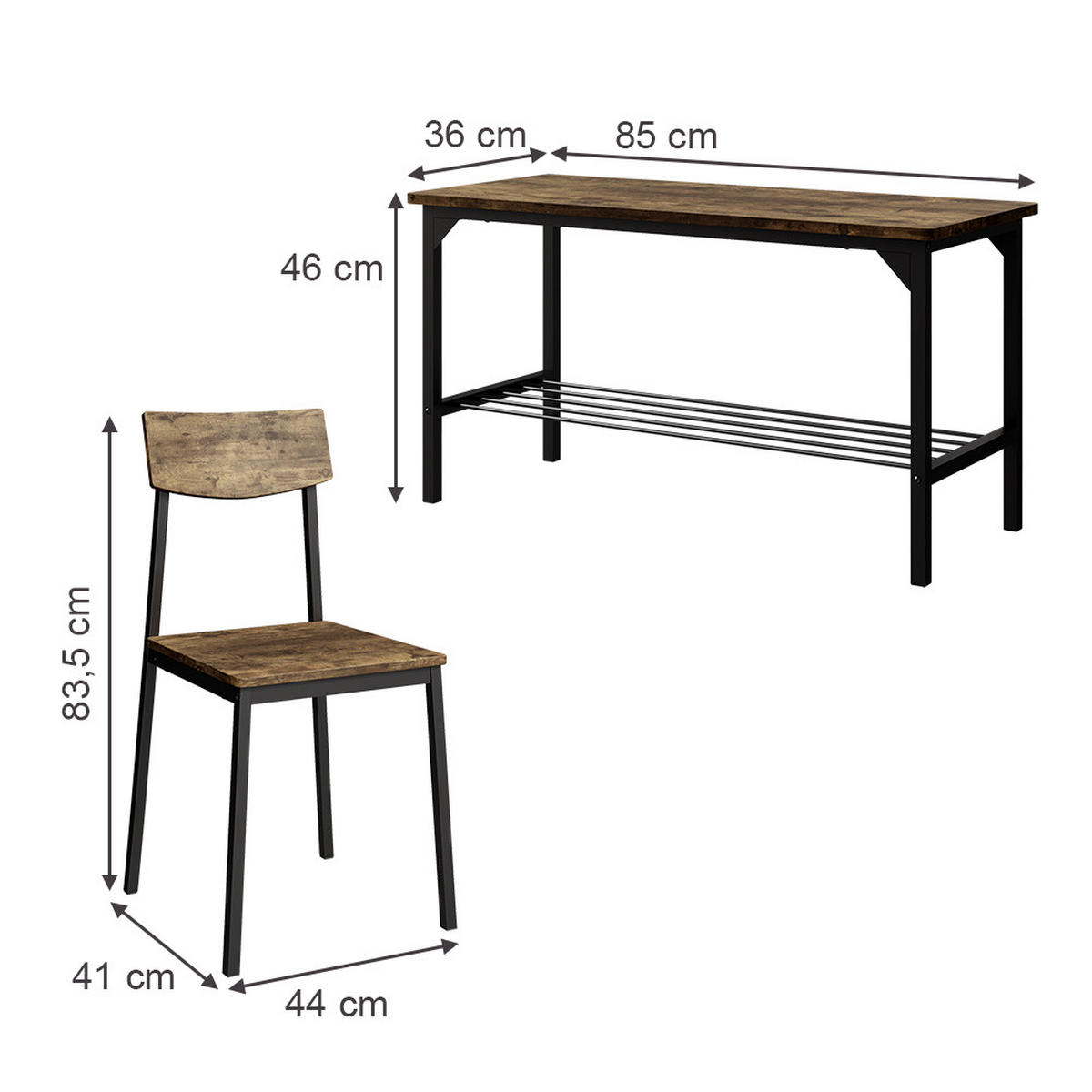 LAVICE A ŽIDLE Fyrk Černá/dubová rustikální - divoký dub/černá, kompozitní dřevo (85/46/36cm) - Vicco
