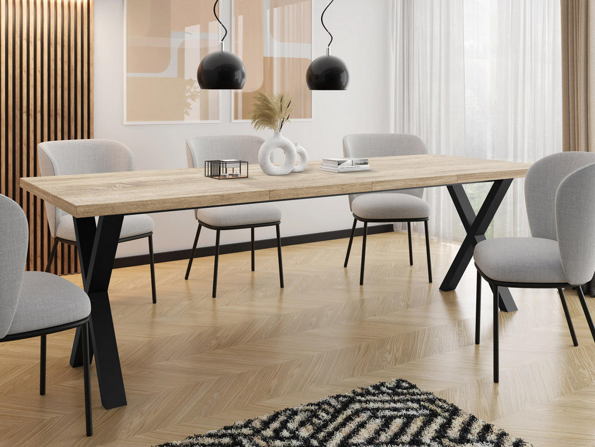 ESSTISCH Blake rechteckig ausziehbar, Sonoma Eiche 120-220/80/76 cm - Schwarz/Sonoma Eiche, Holzwerkstoff/Metall (120/80/76cm) - WFL GROUP