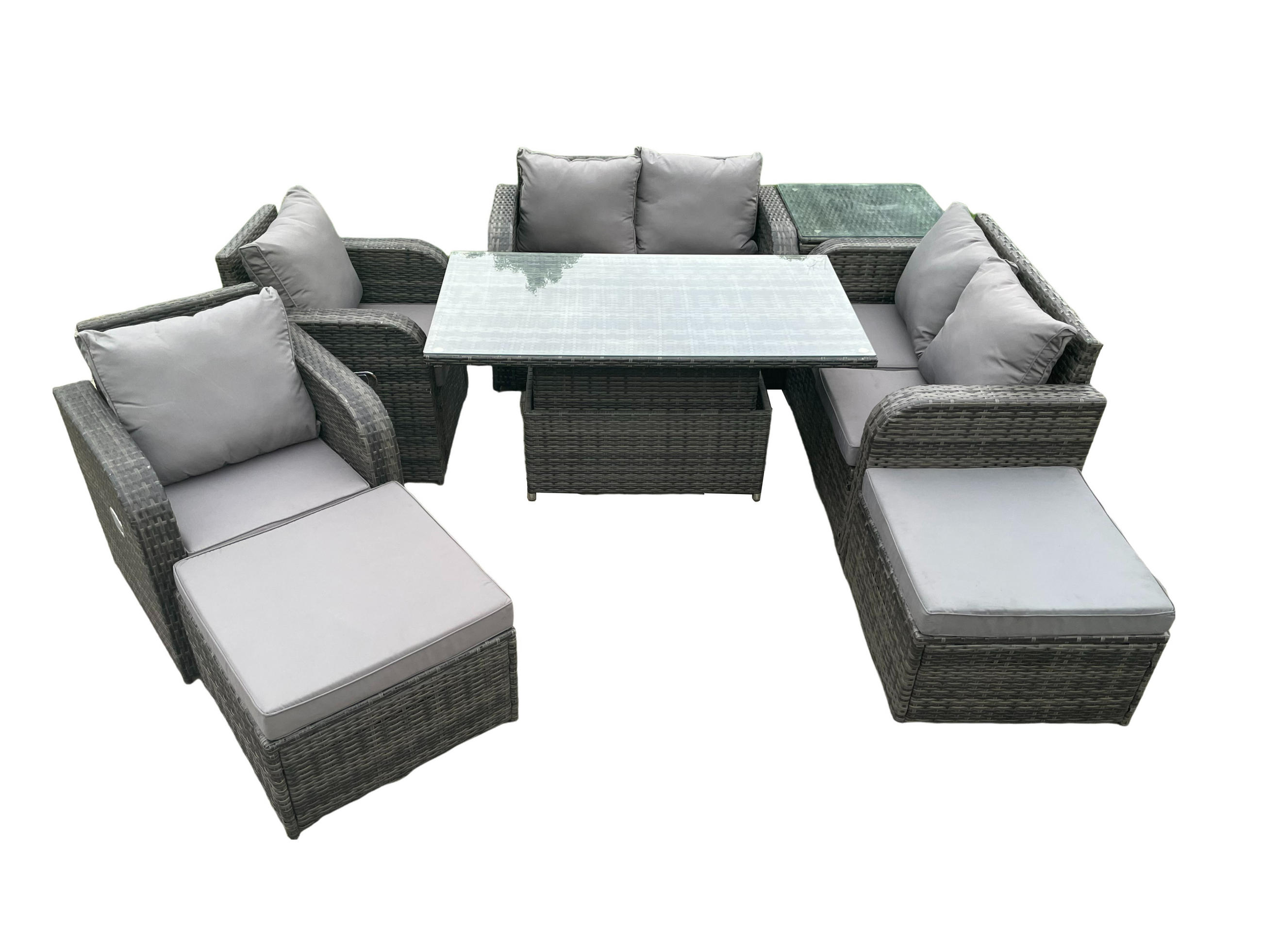 GARTENSOFA SET Polyrattan Dunkelgrau 8-Sitzer - Dunkelgrau/Grau, Metall - Fimous