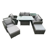 GARTENSOFA SET Polyrattan Dunkelgrau 8-Sitzer - Dunkelgrau/Grau, Metall - Fimous