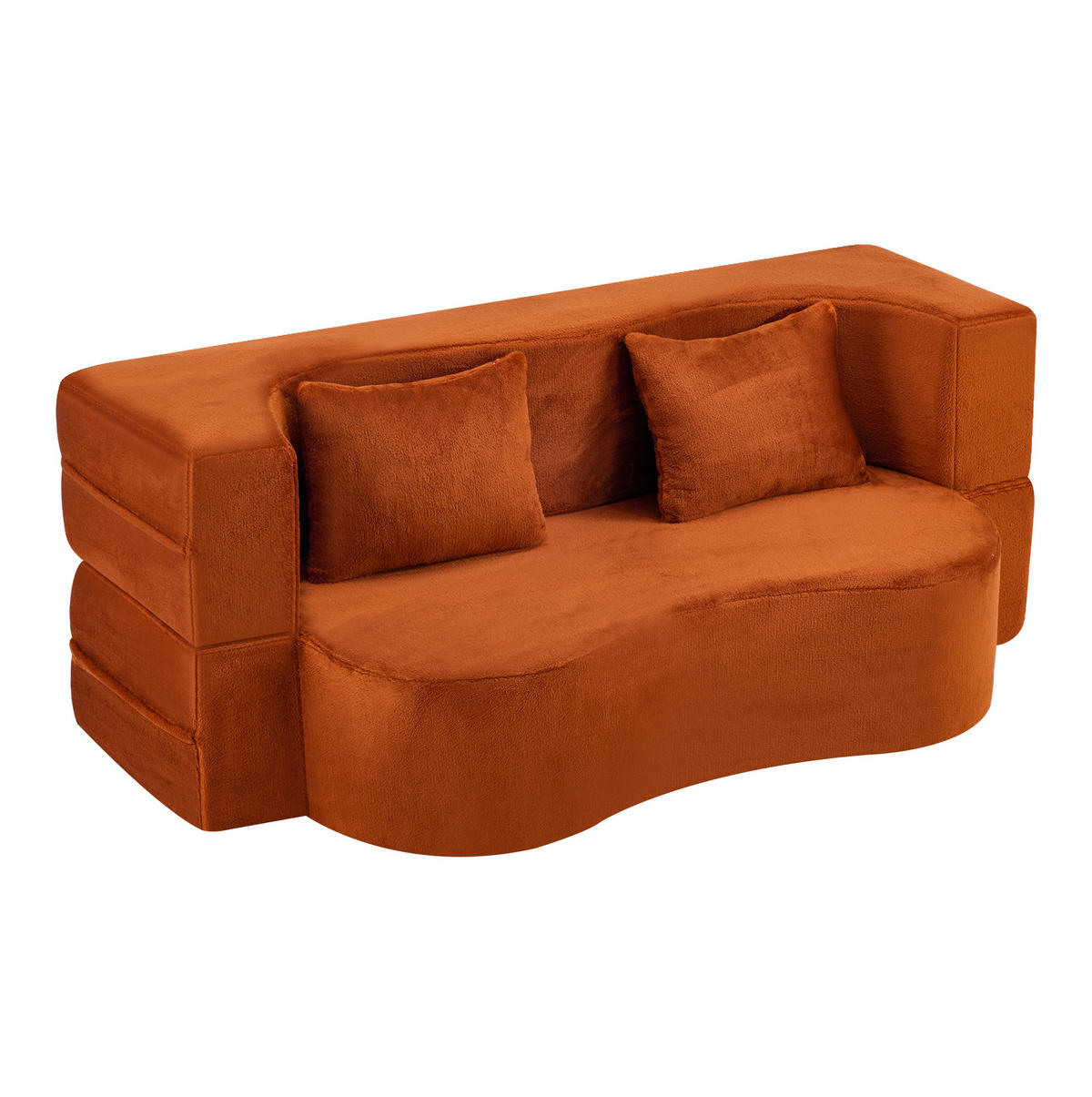 SCHLAFSOFA aus Schaumstoff Orange klappbar als Sofa, Gästebett und Yogamatte mit 2 Kissen - Orange, Kunststoff (180/70/55cm) - Modfu