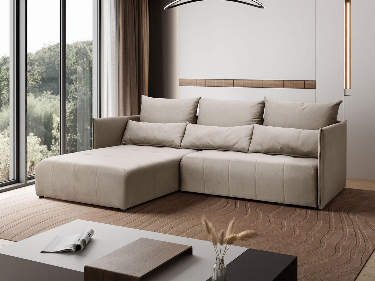 ECKSOFA L-Form Hannover stoff Castel Beige Links - Beige, Holz (188/246cm) - Kaiser Möbel