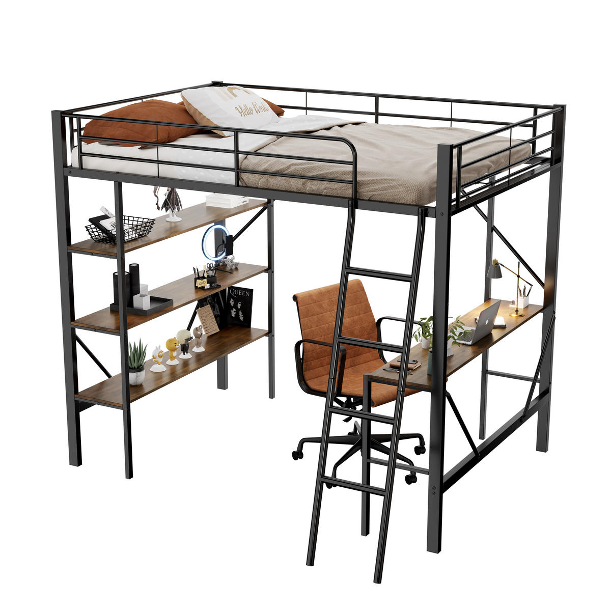 HOCHBETT Schwarz 204,5/149/180,5 cm - Schwarz, Holzwerkstoff/Metall - Urban Meuble