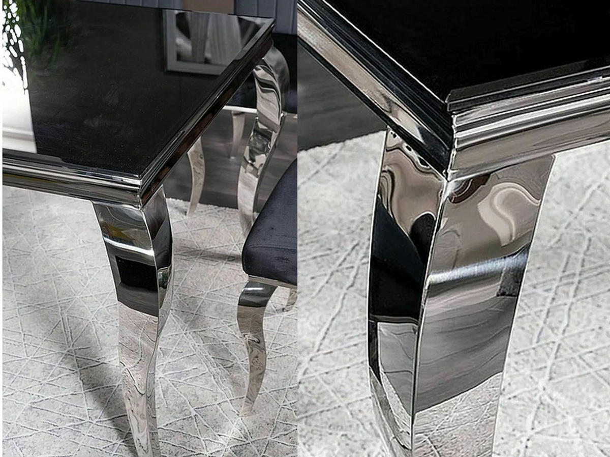 ESSTISCH Prince Schwarzglas / Chrom 150 / 90 / 75cm - Silberfarben/Schwarz, Glas/Holz (90/150/75cm) - Feldmann-Wohnen