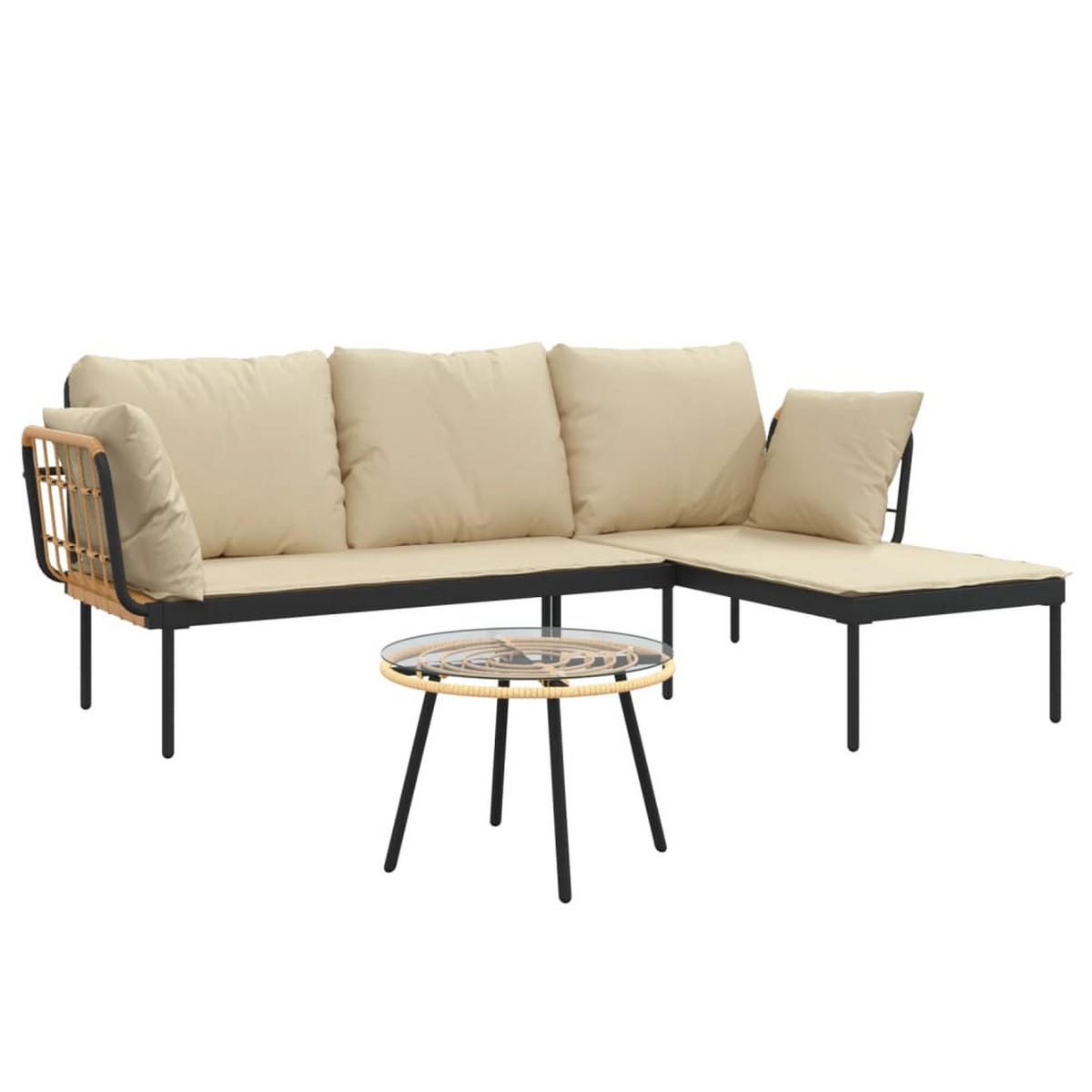 LOUNGEGARNITUR mit Auflagen und Couchtisch, aus Stahl und Poly Rattan, Beige, 3-teiliges Set - Anthrazit, Kunststoff - vidaXL