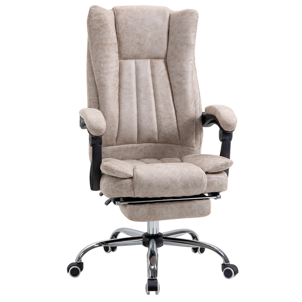 BÜROSTUHL DE-05115 Liegefunktion, Fußstütze & höhenverstellbar Beige/Schwarz/Silber - Beige/Schwarz, Kunststoff (71/118/63cm) - ComfortXL