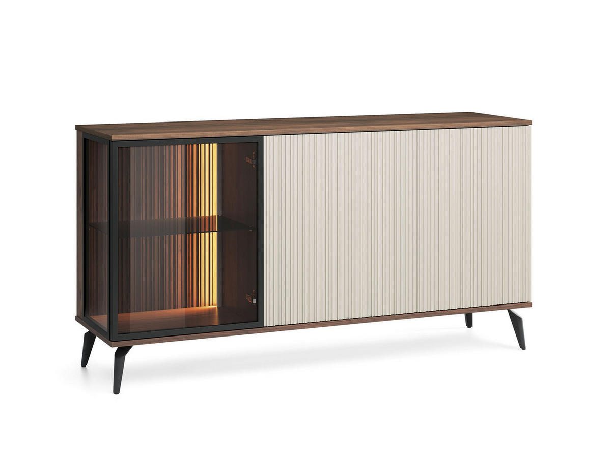 KOMMODE Vico Braun mit Beige, Türkommode mit Led-Beleuchtung - Beige/Schwarz, Holzwerkstoff (154/80/39cm) - Bettso