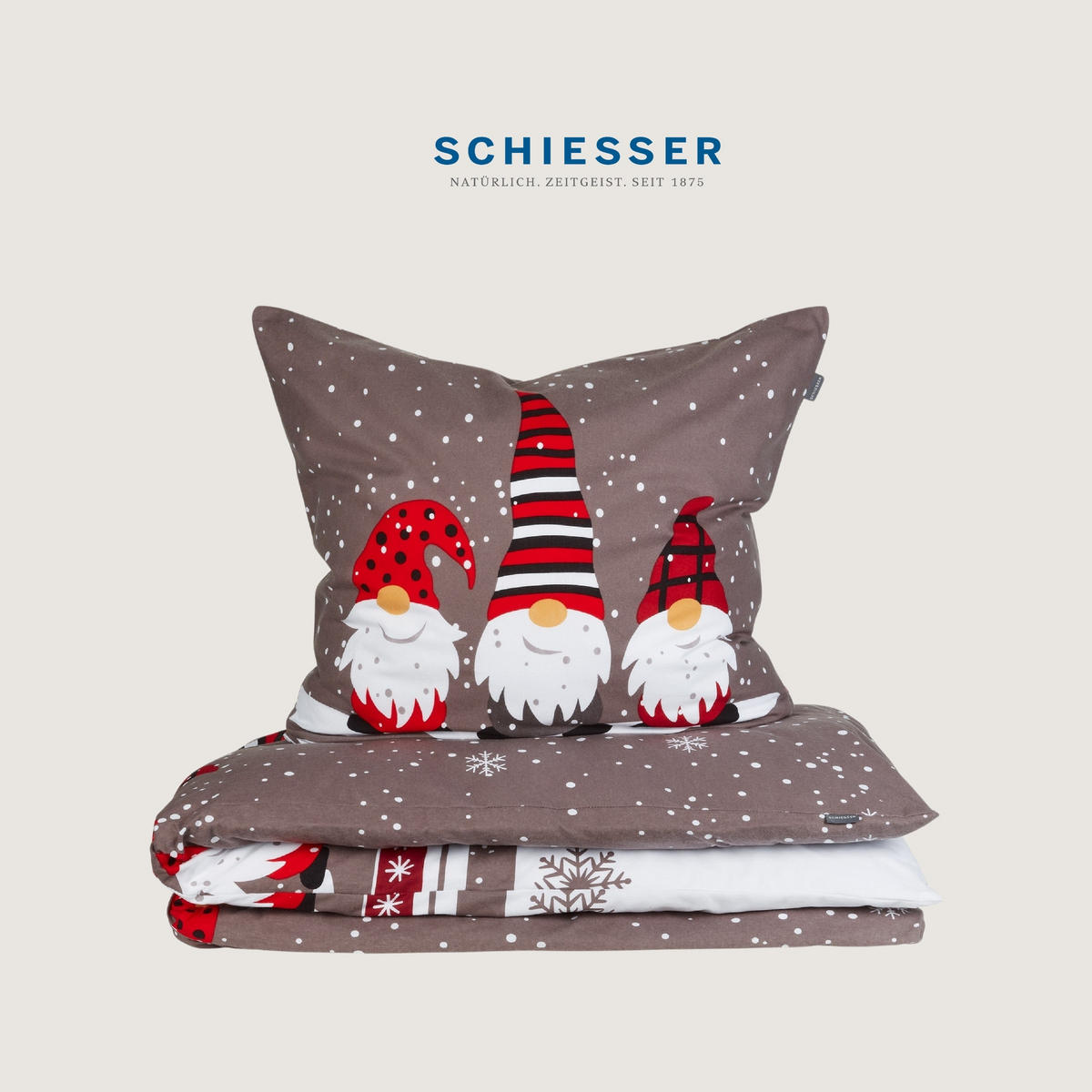 BETTWÄSCHESET Wichtel - Feinbiber - 2-teilig - 155 x 220 cm - Grau - Grau, Textil (155/220cm) - SCHIESSER