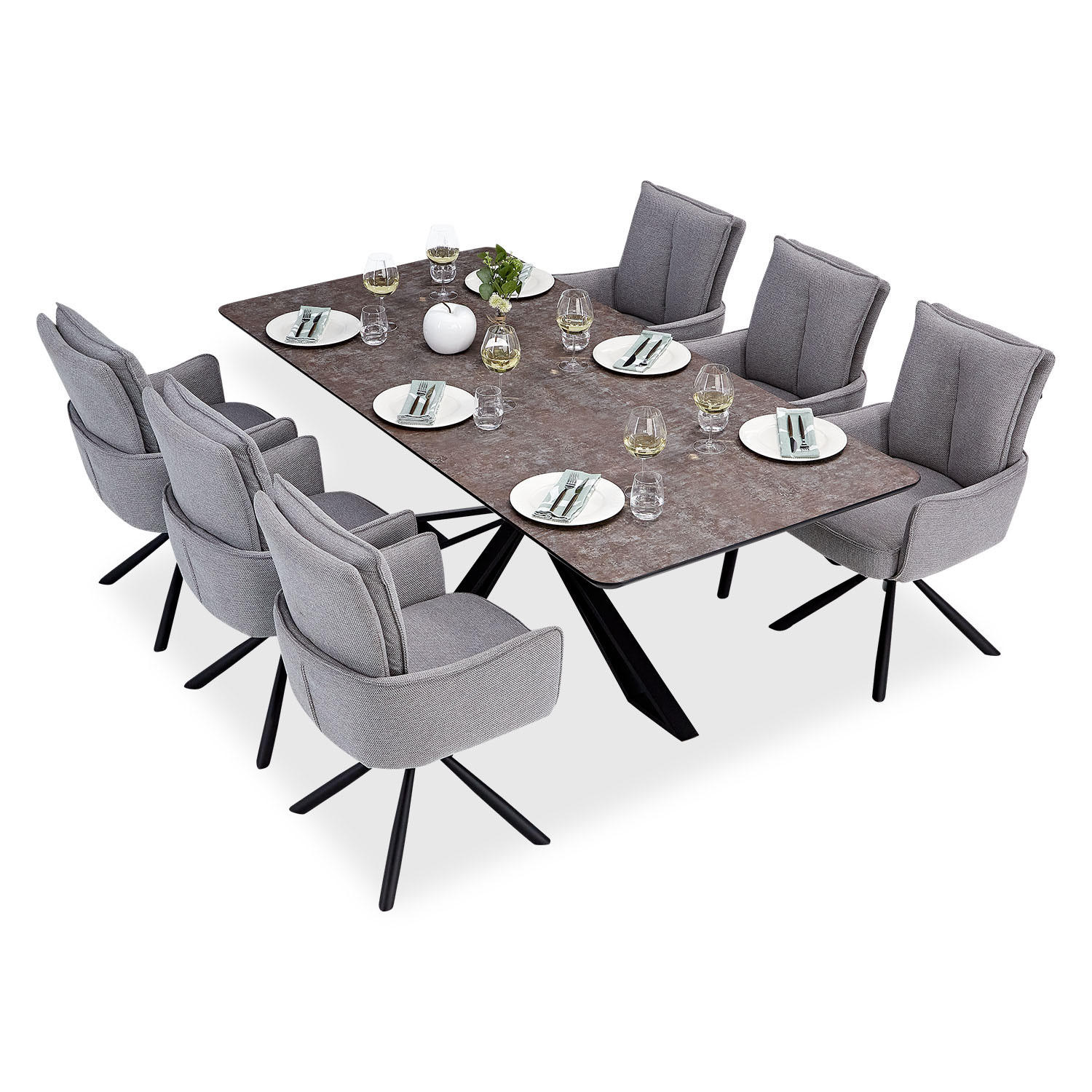 TISCHGRUPPE 200x100 cm braun schwarz mit 6 Stühle Grau - Braun/Grau, Metall (100/94/200cm) - Homestyle4u
