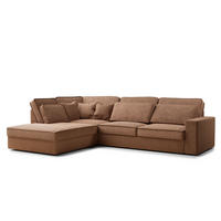 ECKSOFA Kirou Hellbraun Chenille-Stoff - Links Seite - Hellbraun/Schwarz, Holz/Holzwerkstoff (225/311cm) - Maison de Reve