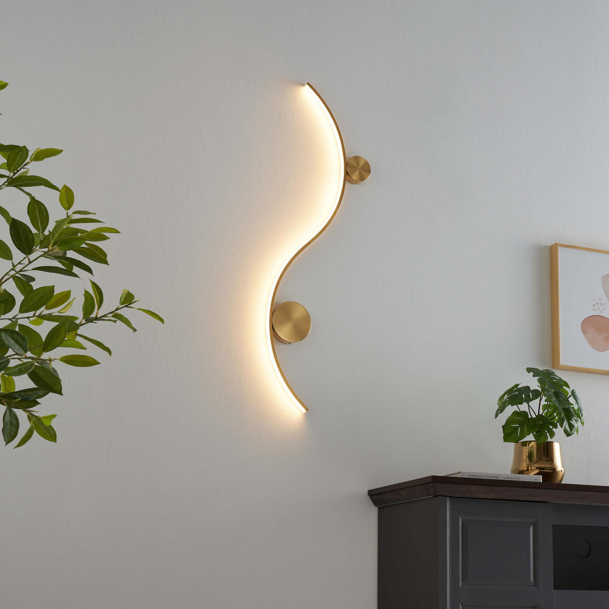 WANDLEUCHTE Curva, Messing, 100cm - Goldfarben, Metall (31.5/100/100cm) - KOSILUM